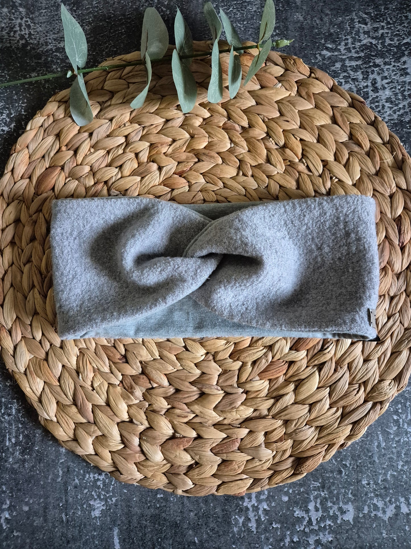 Stirnband aus MerinoWollwalk - gefüttert in BioBaumwolljersey, Grösse Damen, Farbe Silbergrau