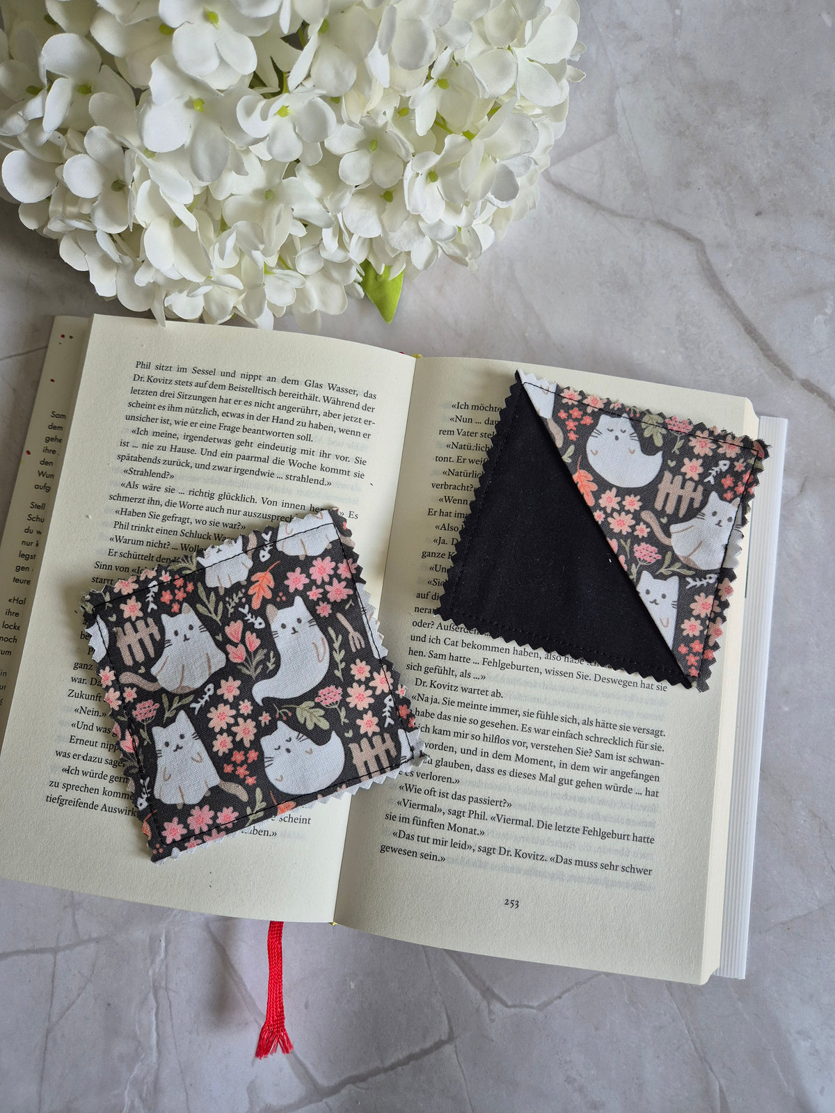 Eck Lesezeichen aus Stoff Herbst Halloween Spooky - patchwork handmadecorner bookmark fabric, handmade, gift book lover (Kopie)