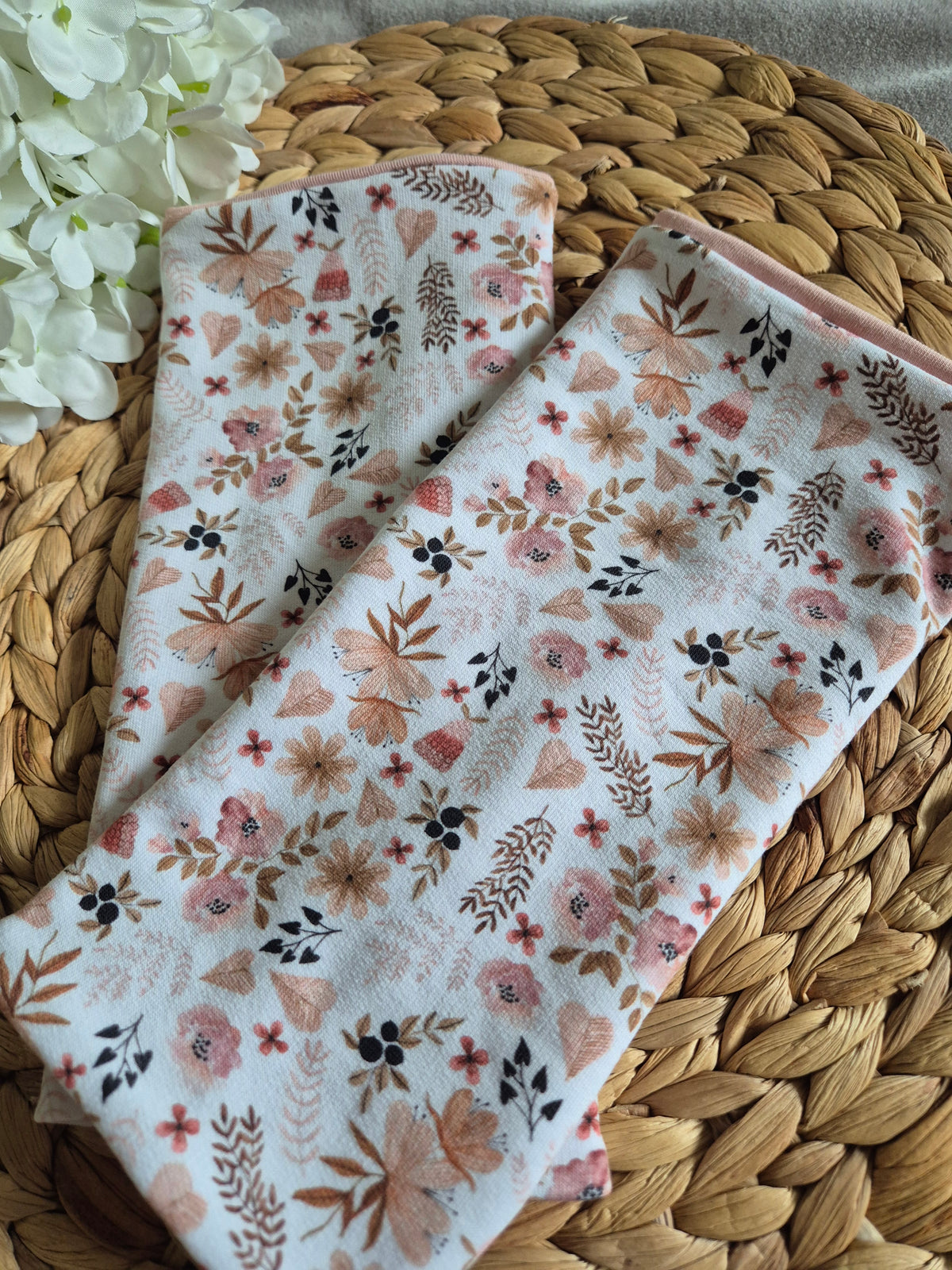 Reversible Blümchen Apricot Pulswärmer Armstulpen fingerlose Handschuhe für Erwachsene aus BioBaumwolljersey