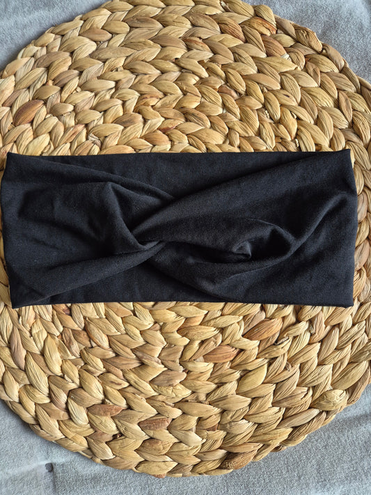 Stirnband aus BioBaumwolljersey Schwarz , Extra breit, Grösse Damen