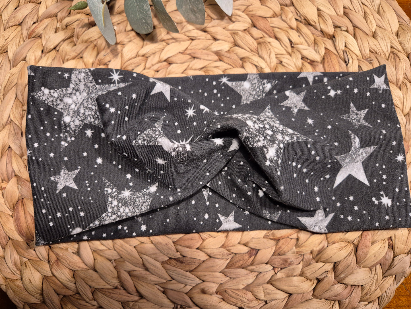 Stirnband aus BioBaumwolljersey im Glitzersterne Print, Extra breit, Grösse Damen