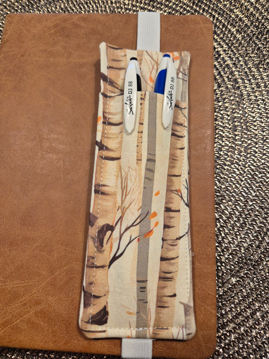 Stiftehalter Lesezeichen A5 Design, handgenäht, doppelseitig, tolles Geschenk für Lehrer, Studenten und Journaling Birke Herbst Wald Natur