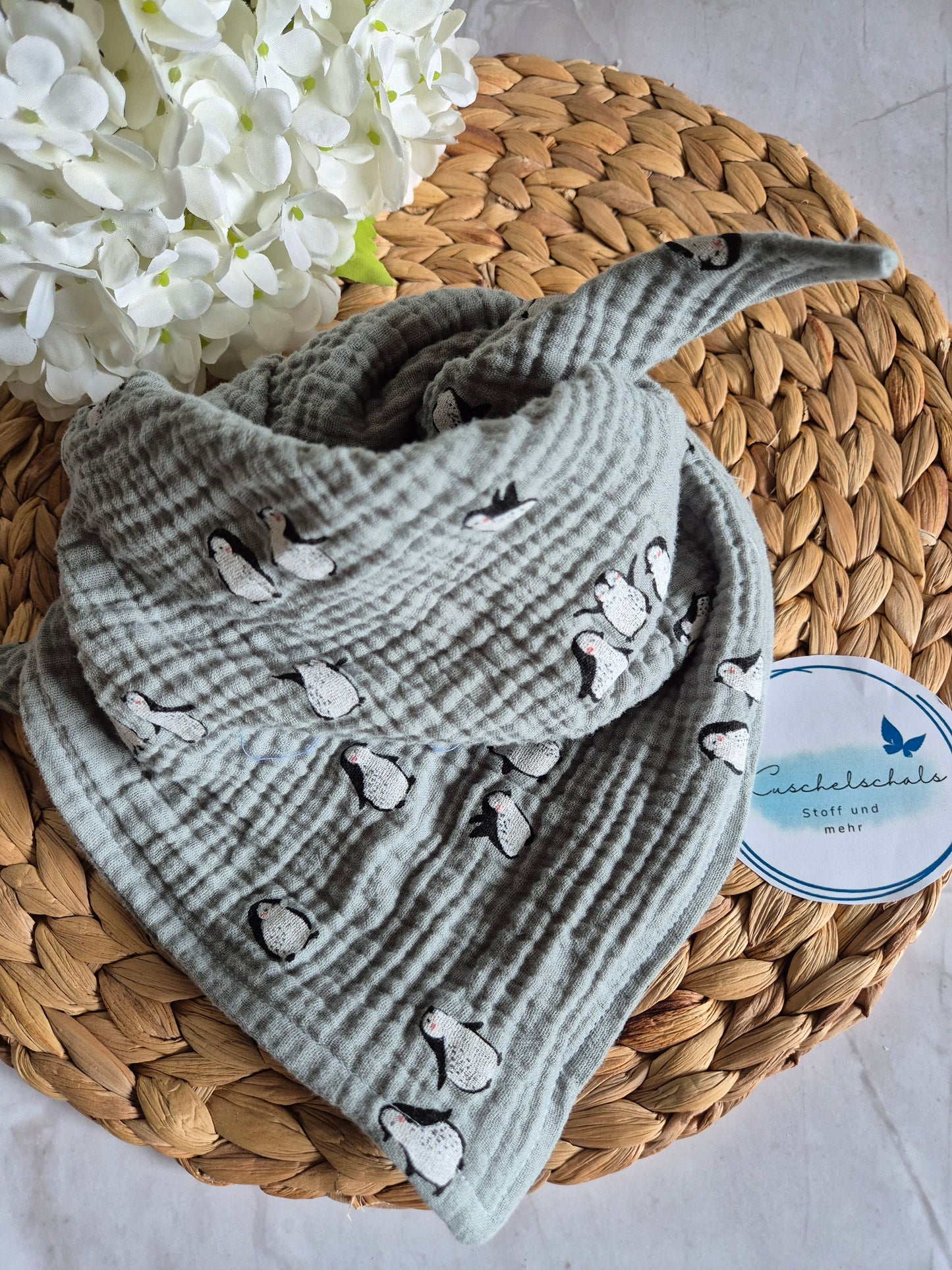 Kinderschals aus 100% Baumwollmusselin vegane Kinderkleider; Halstuch für Kinder; Geschenk für Adventskalender, Marienkäfer Pinguin Bären